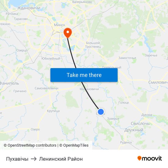 Пухавічы to Ленинский Район map