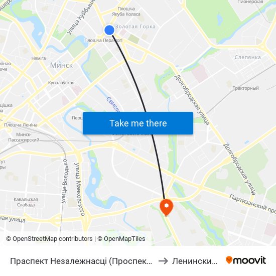 Праспект Незалежнасці (Проспект Независимости) to Ленинский Район map