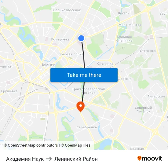 Академия Наук to Ленинский Район map