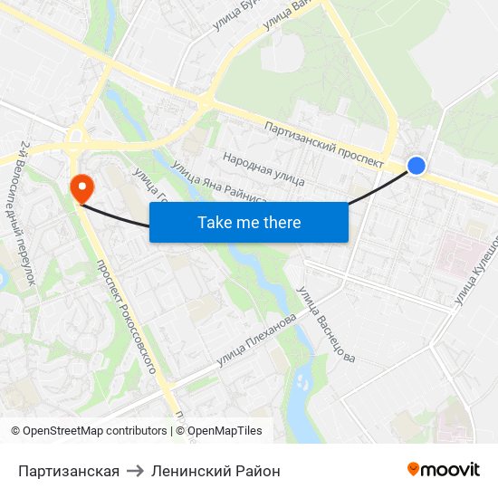 Партизанская to Ленинский Район map