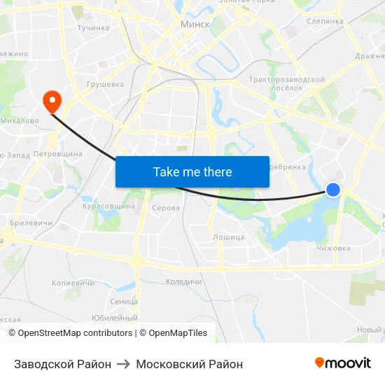 Заводской Район to Московский Район map