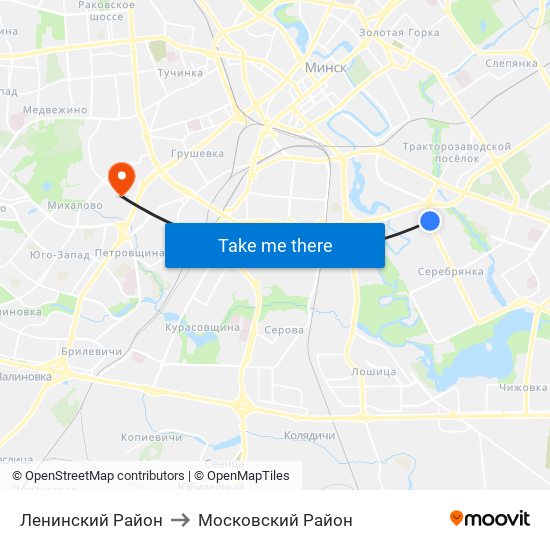 Ленинский Район to Московский Район map