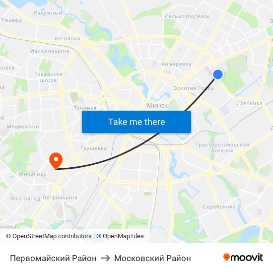 Первомайский Район to Московский Район map