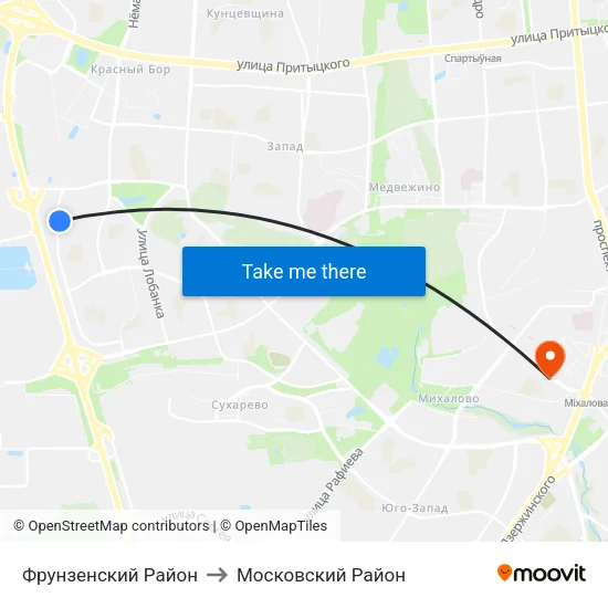 Фрунзенский Район to Московский Район map