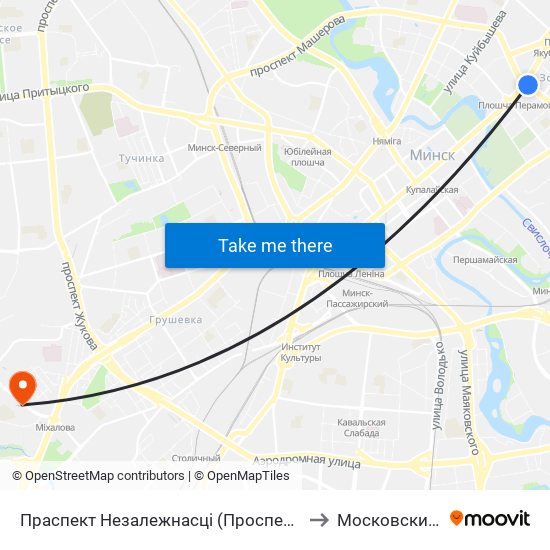 Праспект Незалежнасці (Проспект Независимости) to Московский Район map