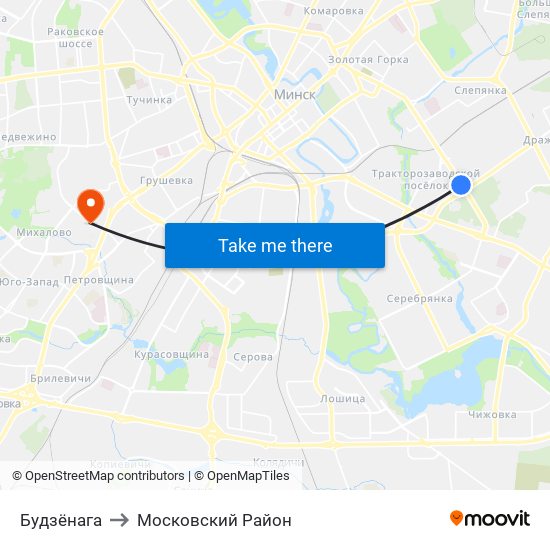 Будзёнага to Московский Район map