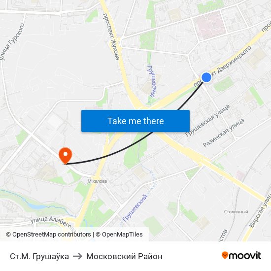 Ст.М. Грушаўка to Московский Район map