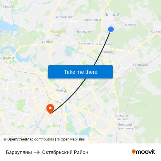 Бараўляны to Октябрьский Район map