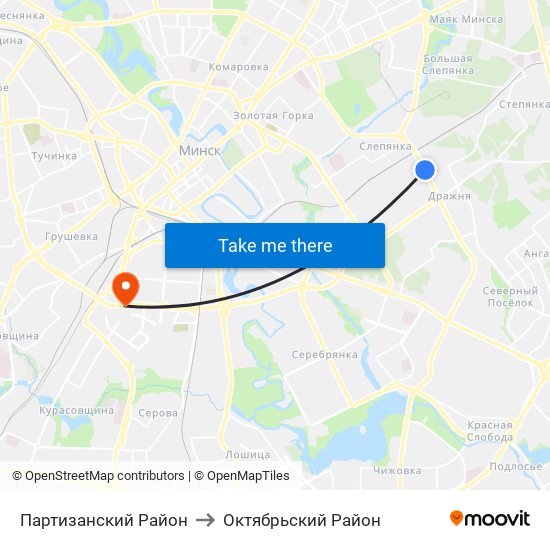 Партизанский Район to Октябрьский Район map