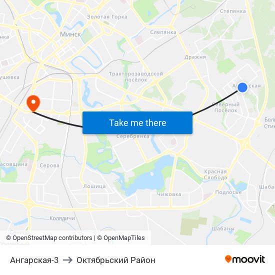Ангарская-3 to Октябрьский Район map