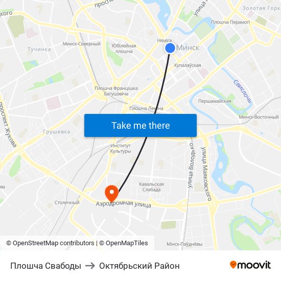 Плошча Свабоды to Октябрьский Район map