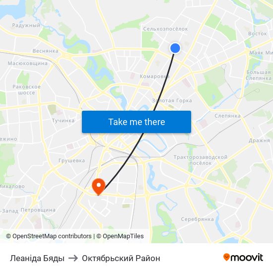 Леаніда Бяды to Октябрьский Район map