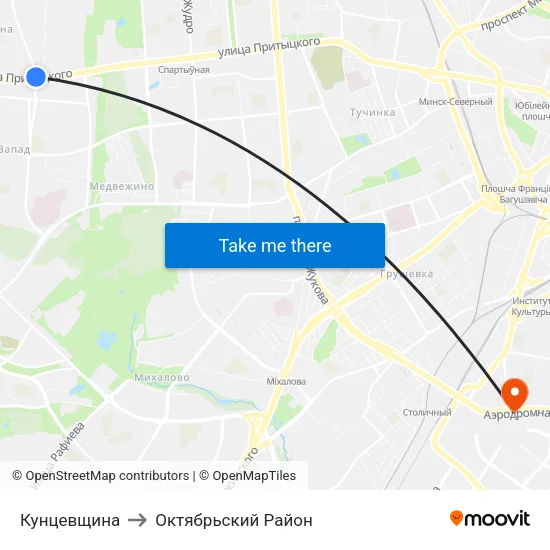 Кунцевщина to Октябрьский Район map