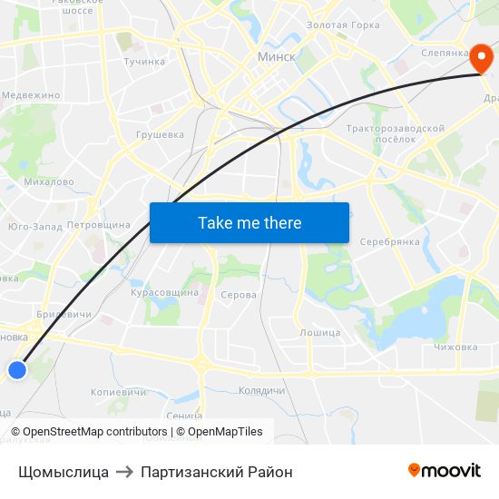 Щомыслица to Партизанский Район map