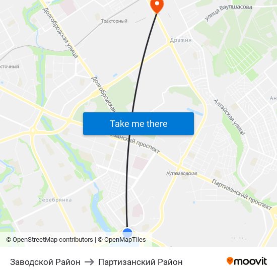 Заводской Район to Партизанский Район map