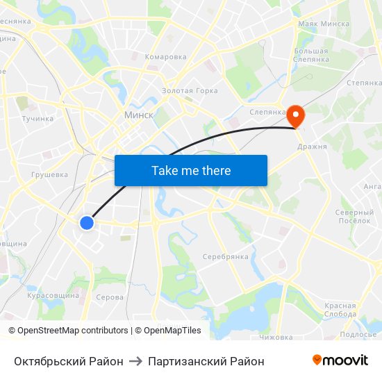 Октябрьский Район to Партизанский Район map