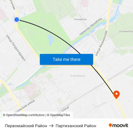 Первомайский Район to Партизанский Район map