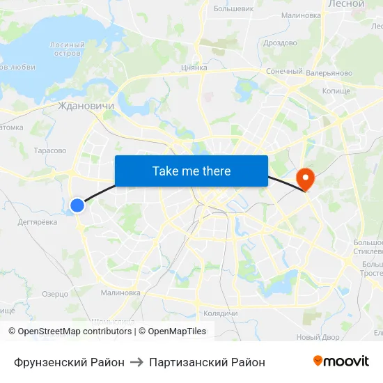 Фрунзенский Район to Партизанский Район map
