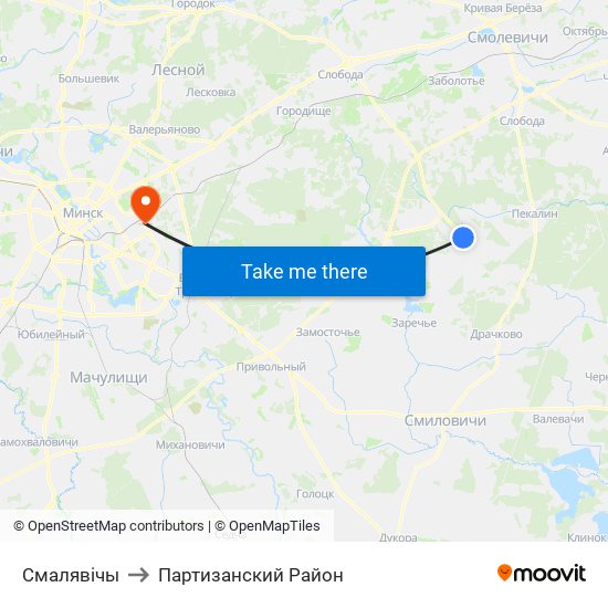 Смалявічы to Партизанский Район map