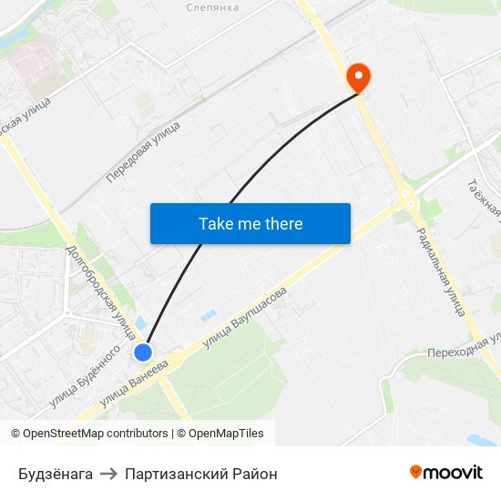 Будзёнага to Партизанский Район map