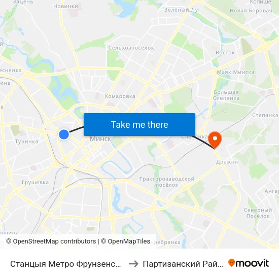 Станцыя Метро Фрунзенская to Партизанский Район map