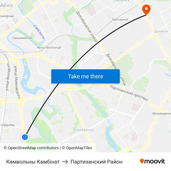 Камвольны Камбінат to Партизанский Район map