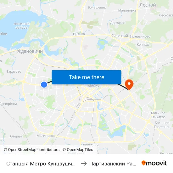 Станцыя Метро Кунцаўшчына to Партизанский Район map