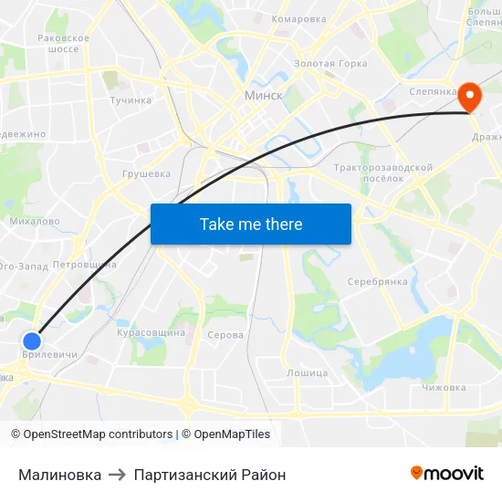 Малиновка to Партизанский Район map
