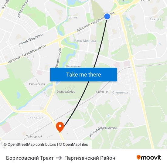 Борисовский Тракт to Партизанский Район map