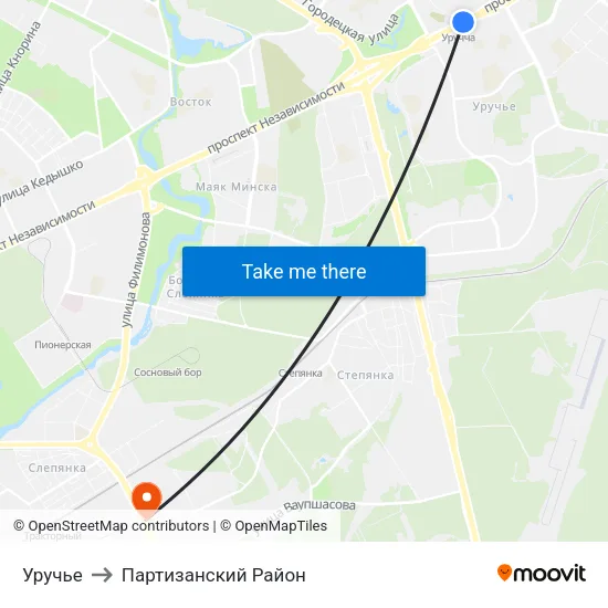 Уручье to Партизанский Район map