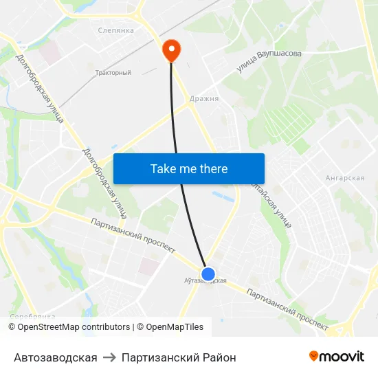 Автозаводская to Партизанский Район map