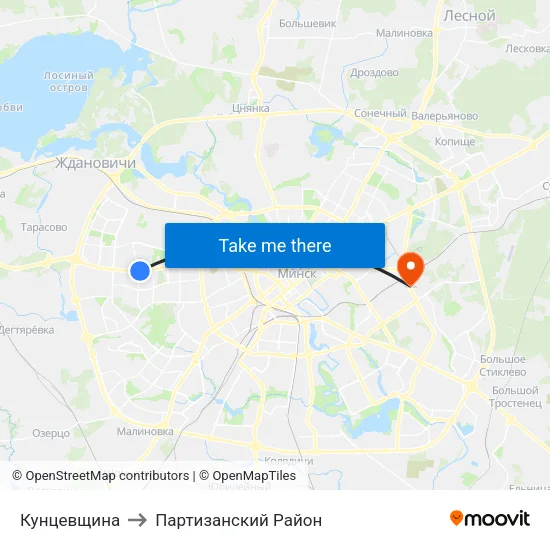 Кунцевщина to Партизанский Район map