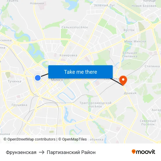 Фрунзенская to Партизанский Район map