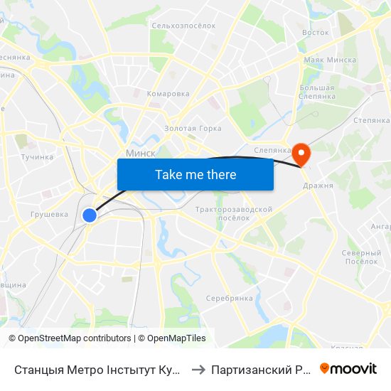 Станцыя Метро Інстытут Культуры to Партизанский Район map