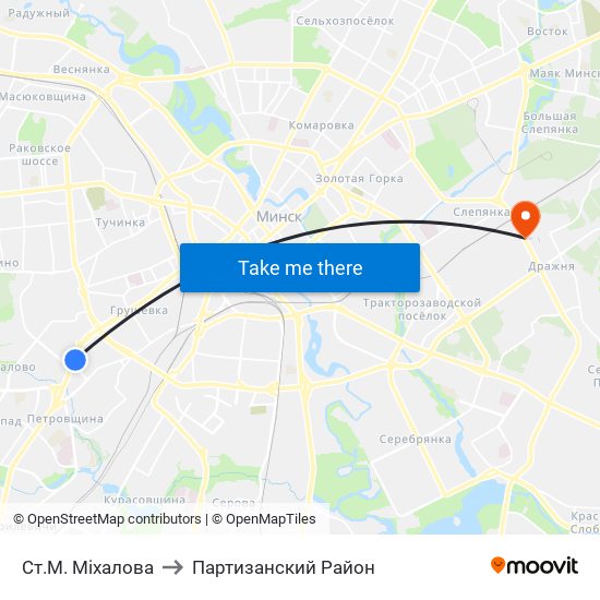 Ст.М. Міхалова to Партизанский Район map