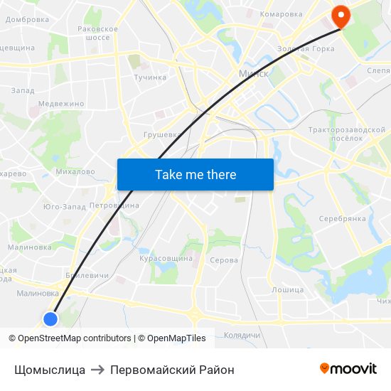Щомыслица to Первомайский Район map