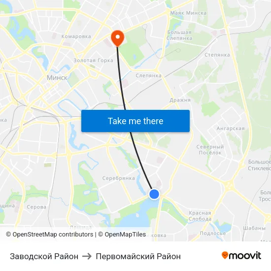 Заводской Район to Первомайский Район map