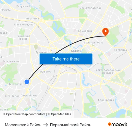 Московский Район to Первомайский Район map