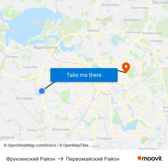 Фрунзенский Район to Первомайский Район map