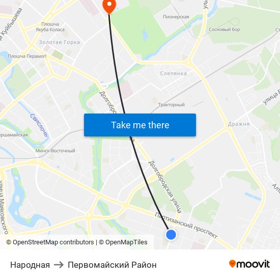 Народная to Первомайский Район map