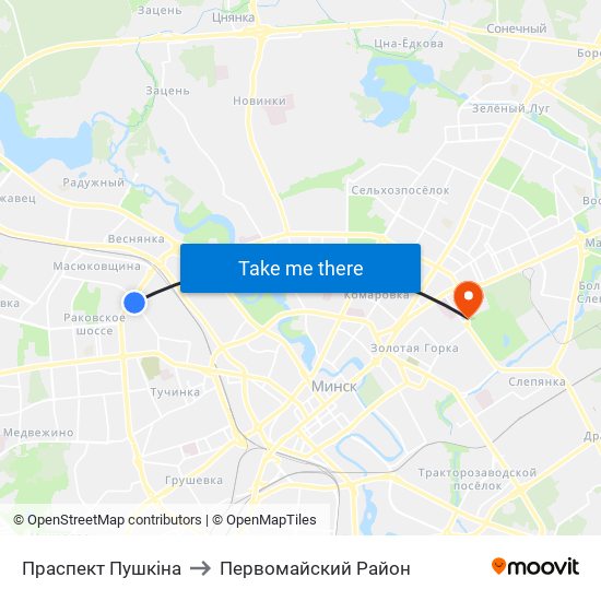 Праспект Пушкіна to Первомайский Район map