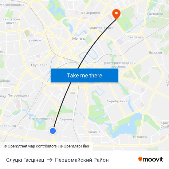 Слуцкі Гасцінец to Первомайский Район map