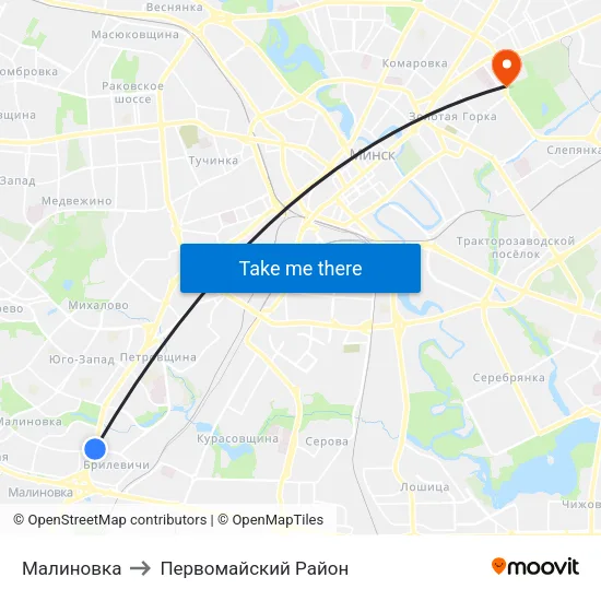 Малиновка to Первомайский Район map