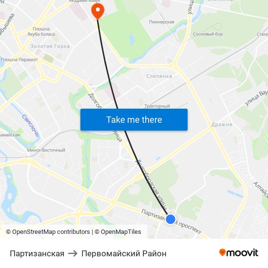 Партизанская to Первомайский Район map