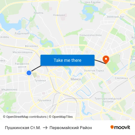 Пушкинская Ст.М. to Первомайский Район map