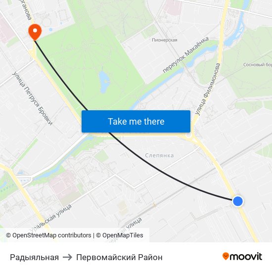 Радыяльная to Первомайский Район map