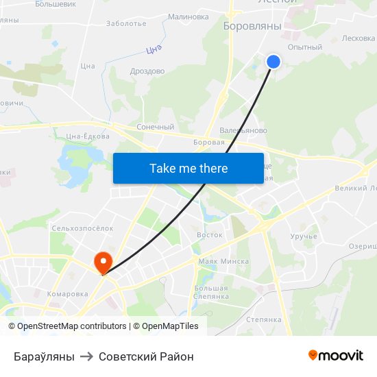 Бараўляны to Советский Район map