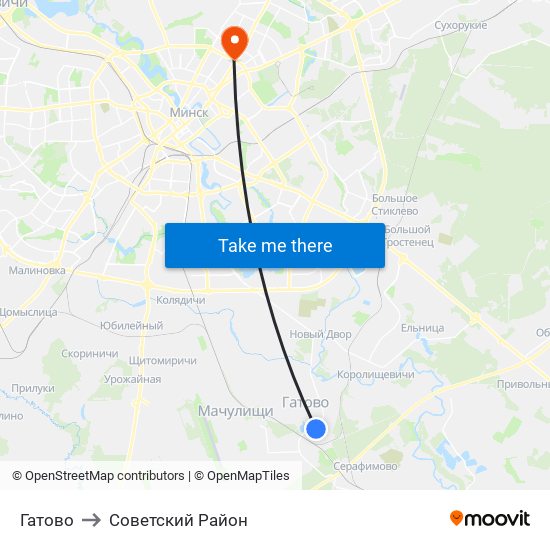 Гатово to Советский Район map