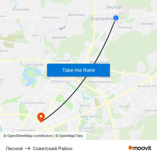 Лесной to Советский Район map