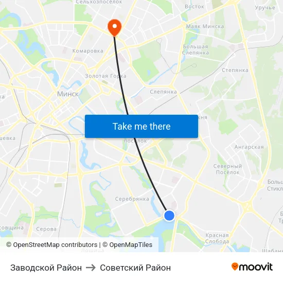 Заводской Район to Советский Район map